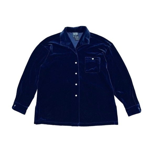 Escada Sport Vintage Velour Shacket Button Front Navy Velvet  Women's Size Large - Picture 1 of 7